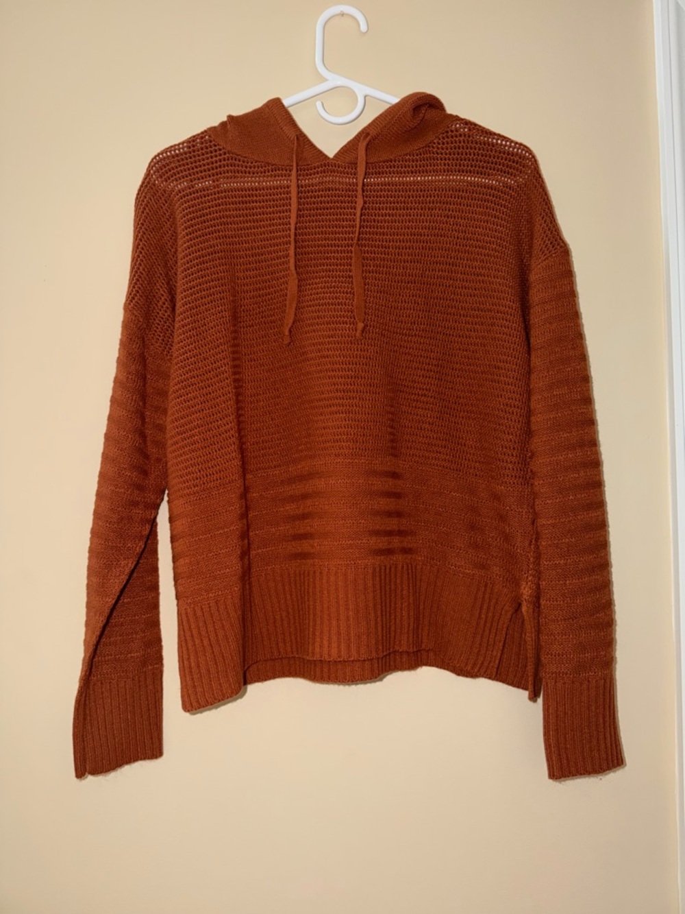 Women's Hooded Knit Pullover Sweatshirt - Rust